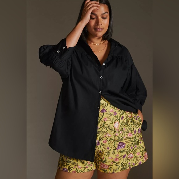 Anthropologie Women’s Meadows Caspia Embroidered Yellow Floral Paperbag Shorts Size 2